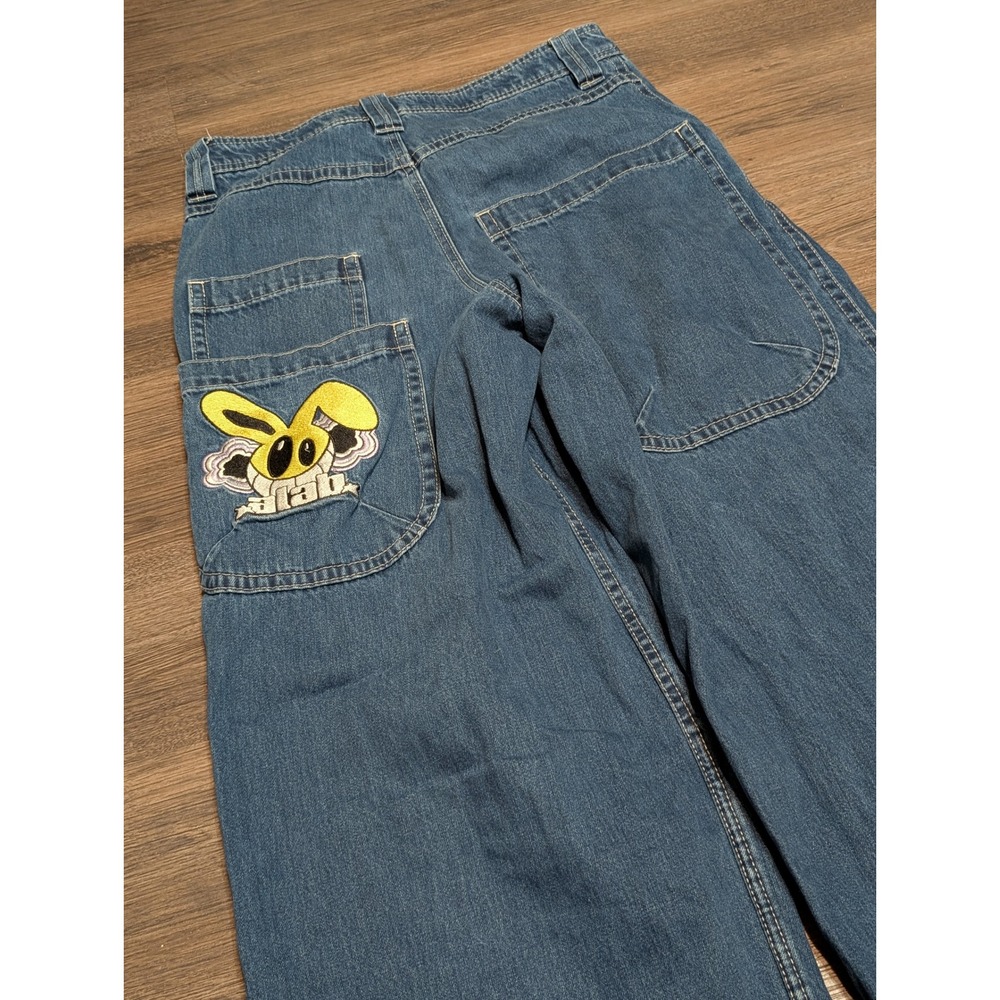 Alab Wide Leg Skater Jeans Embroidered Bunny Graphic Size 28 Y2K Baggy Distress